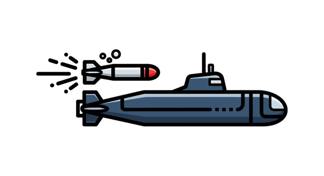 Dark blue submarine launching missile.