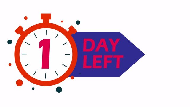 1 Days Left. 1 day to go, Countdown Timer. Alpha channel PNG codec transparent background. Deadline Reminder Animation. Number of days left until special events. Streamlabs OBS Overlay