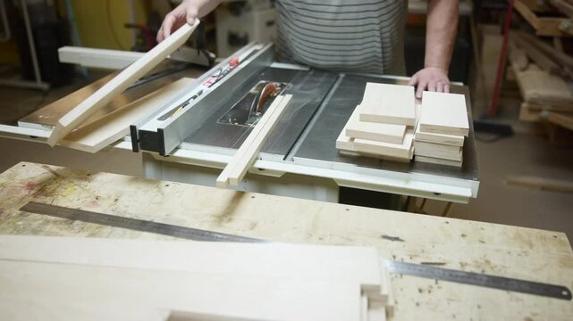Woodworking Process Description. Detailed Depiction Of Carpentry With Safety And Craftsmanship Focus. Media