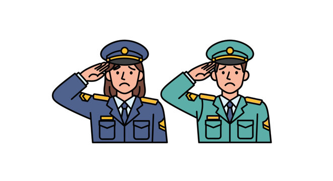 Two Uniformed Police Officers Saluting in a Patriotic Gesture.