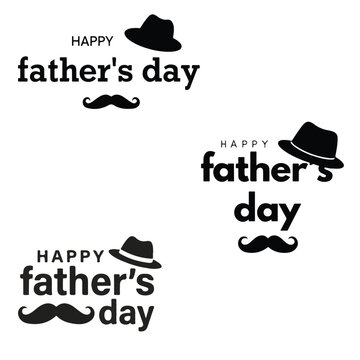 Happy Father's Day Greeting Badge Set with Mustache and Fedora Hat Icons, Vector Typography Design