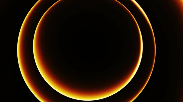 Abstract glowing circles featuring vibrant orange light edges that create a minimalist geometric design with deep shadows and soft gradients.