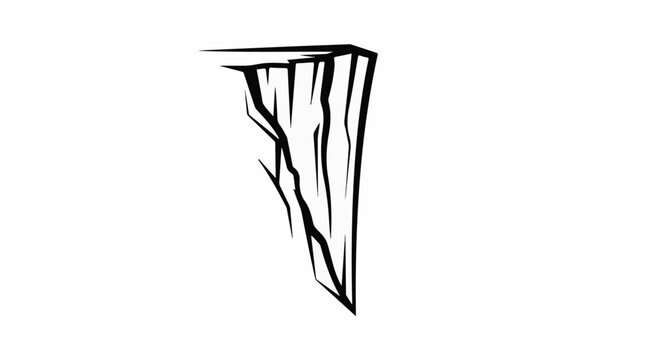 Abstract black ink drawing of a sharp, fractured rock formation