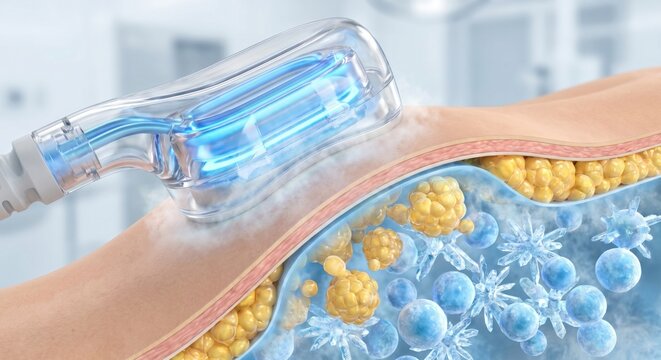 Cryolipolysis applicator freezing fat cells on skin surface