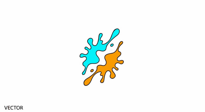 Cyan and orange ink splatters interact forming a dynamic abstract shape