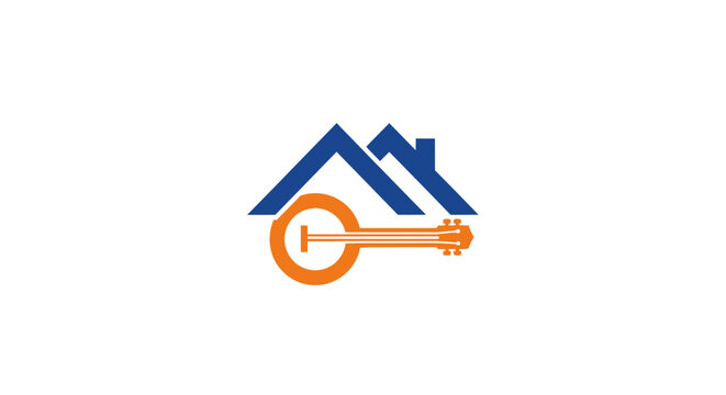 Unique musical instrument logo featuring a banjo and house roof.