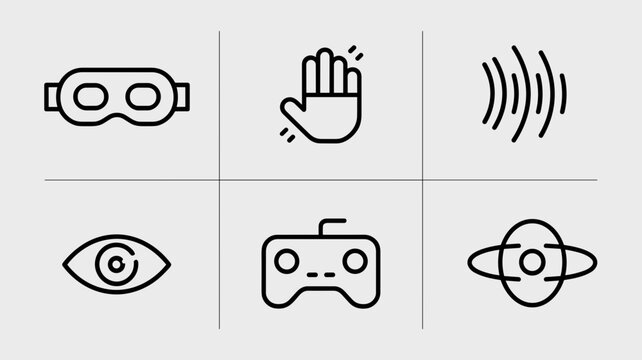 Minimalist VR immersion and haptic icons &ndash; Ideal for user experience (UX) design, VR training modules, or innovative tech portfolios.