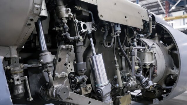 Detailed View of Aircraft Engine Components and Mechanisms