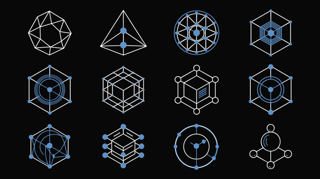 Neon accent quantum computing and data icons &ndash; Ideal for futuristic tech portfolios, quantum hardware guides, or science fiction UI.