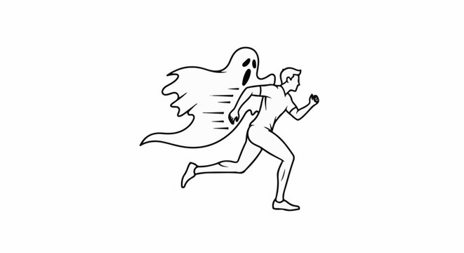 Person running from a cartoon ghost