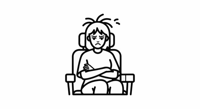 Person in a seat looking unhappy with arms crossed