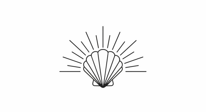 Minimalist outline of a scallop shell radiating lines