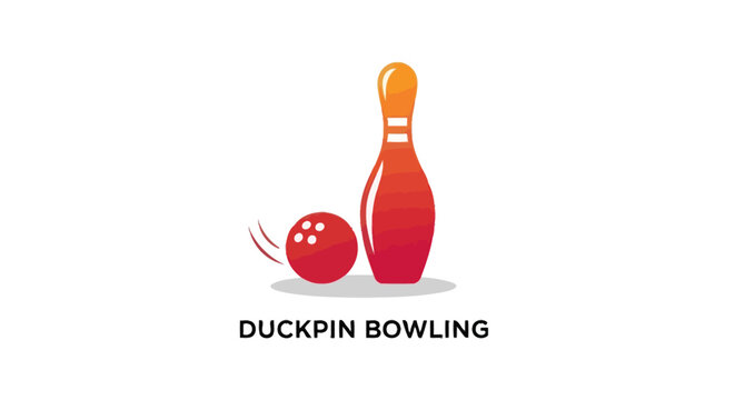 Vibrant Duckpin Bowling Pin and Ball Illustration on White Background.