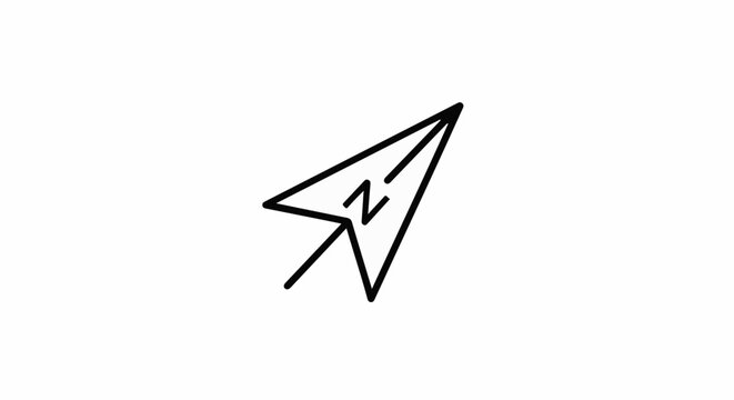 Black stylized paper airplane cursor with a north symbol inside
