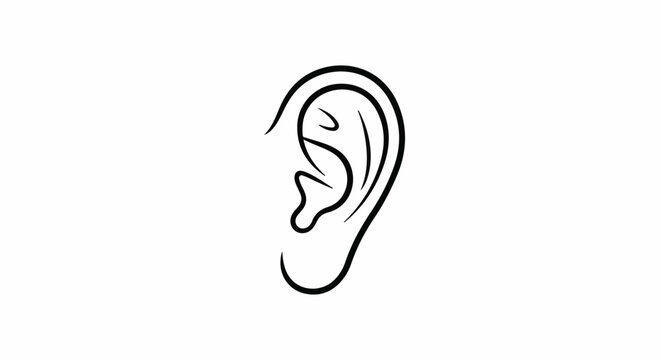 Black outline of a human ear on a white background