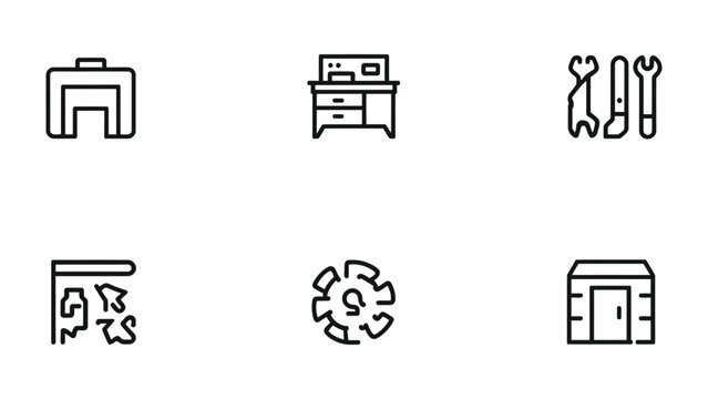Tool Icons: A concise set of icons depicting essential tools for diverse functions. Perfect for a range of uses, these minimalist designs communicate functionality with clarity.