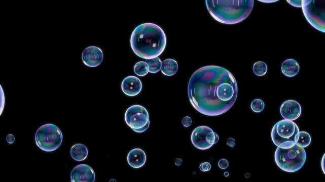 後ろから前へ流れていく青色のシャボン玉 アルファチャンネル　ループ　4K動画
