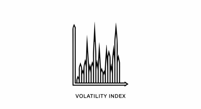 Black line graph with erratic peaks and valleys indicates financial market volatility