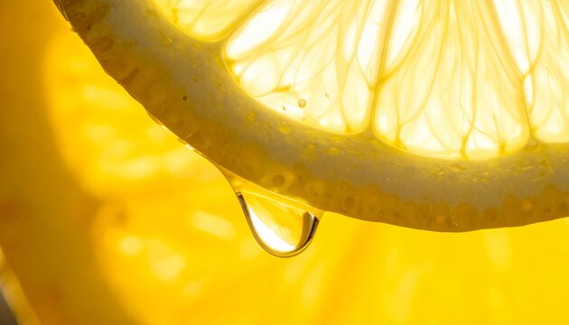 Freshly squeezed lemon drop captured in macro photography with clear details