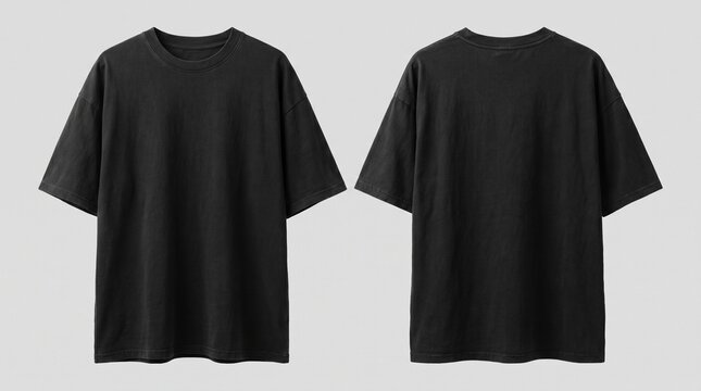 Blank Oversized Black T-Shirt Mockup Set, Front and Back View on Neutral Gray Background for Apparel Branding and Streetwear Design