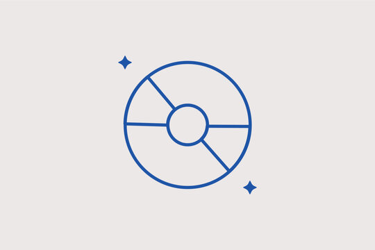 Compact disc line icon for physical media and digital album storage. Retro illustration for music collection archives and data burning software.