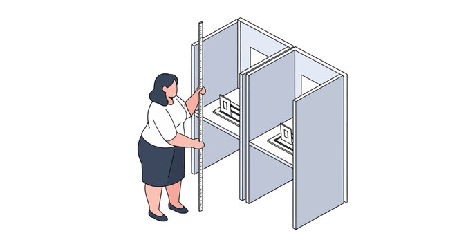 Woman casting vote inside a voting booth during election day.