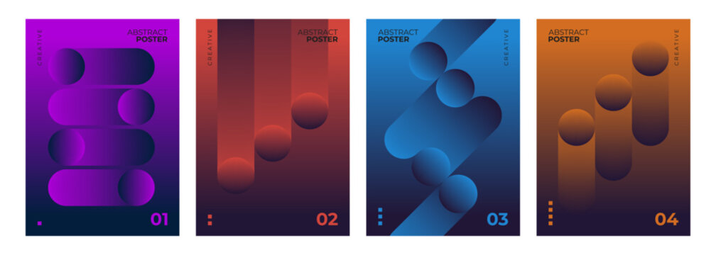 Abstract posters collection. Bright gradient geometric shapes on color background. Creative graphic designs. Vector illustration.