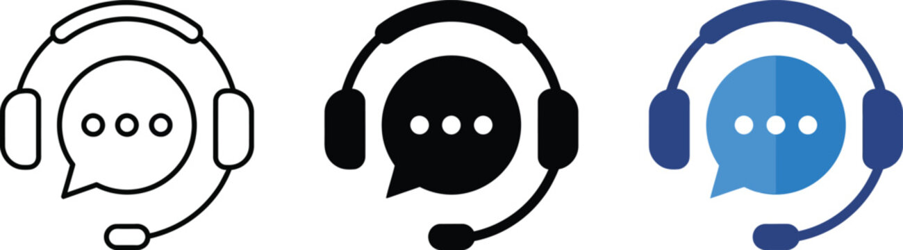 Customer support icon with headset and chat bubble. Online help service, call center communication, client assistance, technical support, customer care, contact service, and digital support desk conce