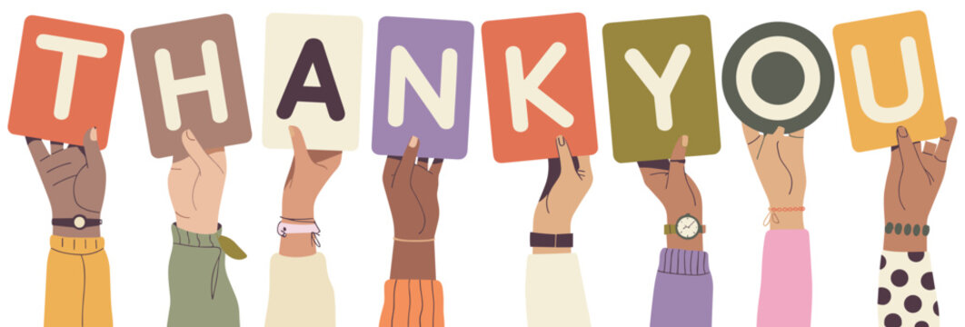 Gratitude Expressed: A collective of diverse hands holding letters spelling thank you, expressing appreciation and recognition. Appreciation, thankfulness concept, gratitude expression.