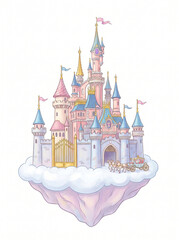 Naklejka premium Fairytale pink castle for the princess. Isolated on a white background. 