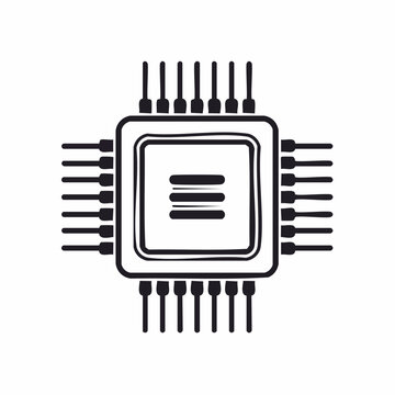 Hand-drawn icon of a computer microchip