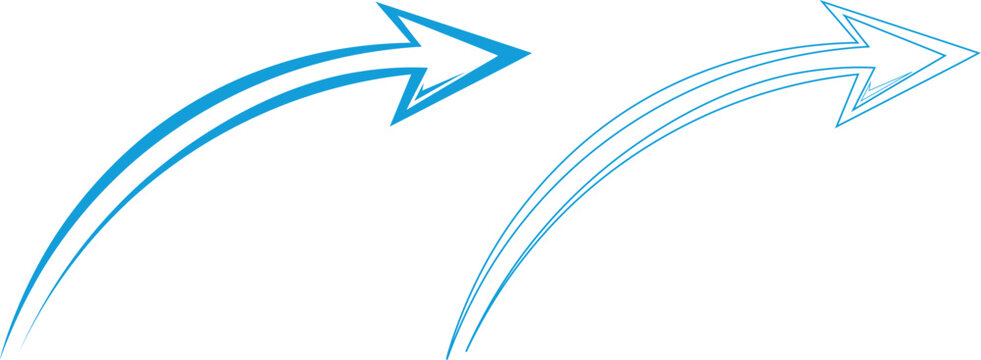 Two stylized blue and outlined arrows pointing forward and upward with a curved angle