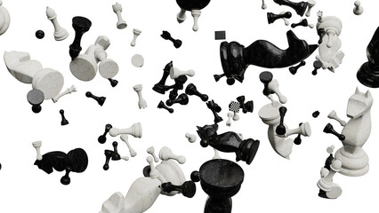 Falling Chess Pieces on Black Background © Anh