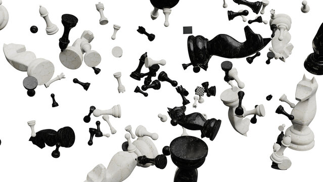 Falling Chess Pieces on Black Background