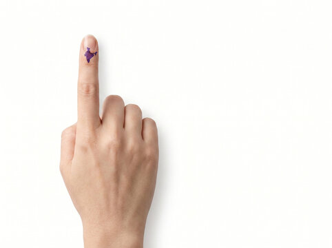 indian voting finger with purple ink mark on index finger isolated on white background representing civic participation election awareness and democracy concept