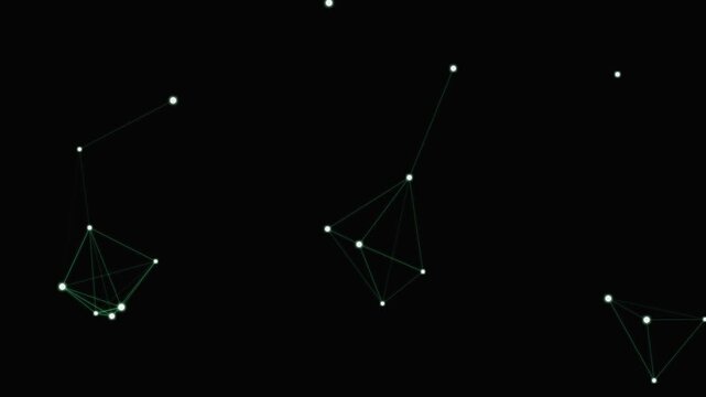 Abstract network of interconnected glowing nodes and lines on a dark background