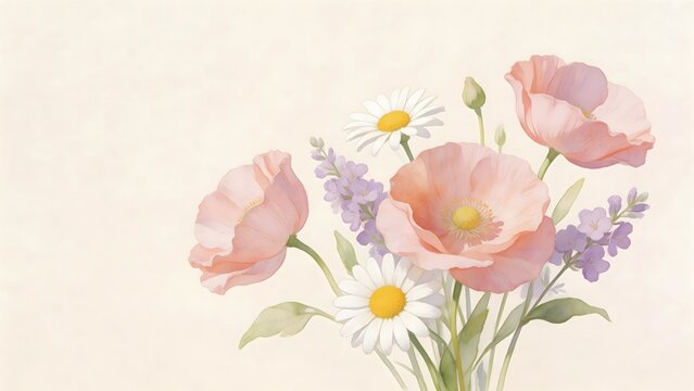 Floral arrangement with pink poppies and daisies