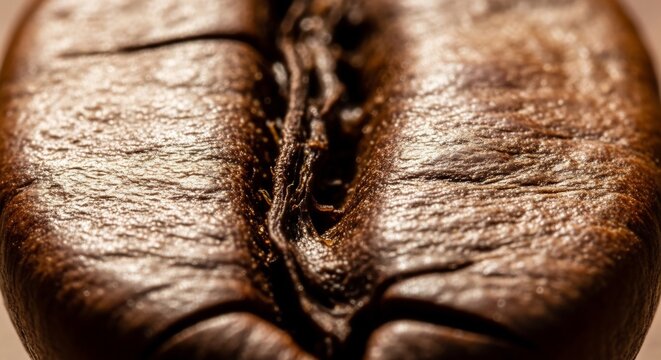 Extreme Close-up Macro Shot of a Single Roasted Coffee Bean.