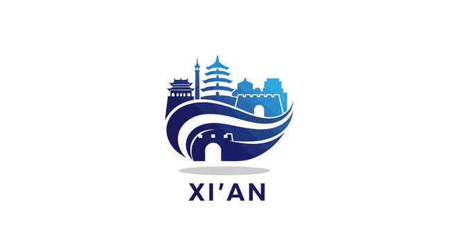 Xian City Logo - Artistic Representation of Ancient Chinese Architecture.