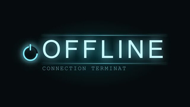 Neon Blue Offline Sign with Connection Terminated Text Animation on Black Background