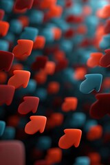 Obraz premium Red and blue arrows floating in abstract blurred background