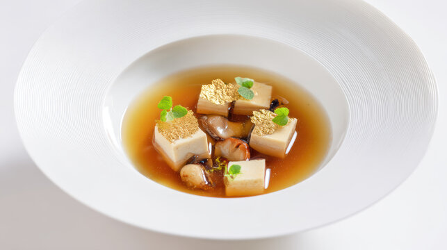 wild mushroom consomme with tofu cubes