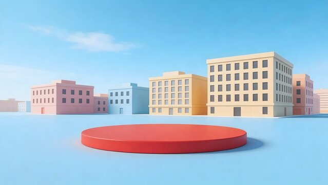 Colorful buildings and red platform
