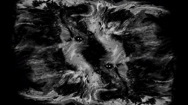 Black ink abstract background artistic flow splatter spots spills from bottom white paper beautiful reveal dripping streaks spread fluid ink alpha matte isolated watercolor ink drops transition