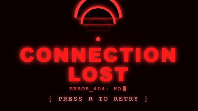 Glowing Red Connection Lost Error Screen with 404 Unreachable Host Message for Technology and Gaming Content