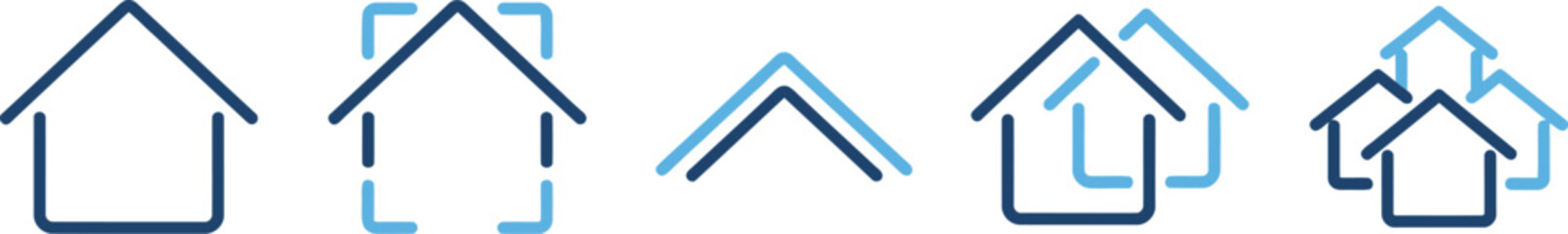 House logo icon. Minimal overlapping home outlines forming a clean real estate indicator. Modern residential graphic for property branding symbol. Simple architecture concept used in housing market vi © Asma 