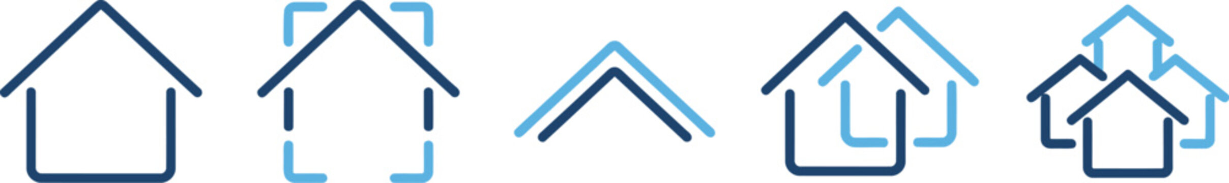 House logo icon. Minimal overlapping home outlines forming a clean real estate indicator. Modern residential graphic for property branding symbol. Simple architecture concept used in housing market vi