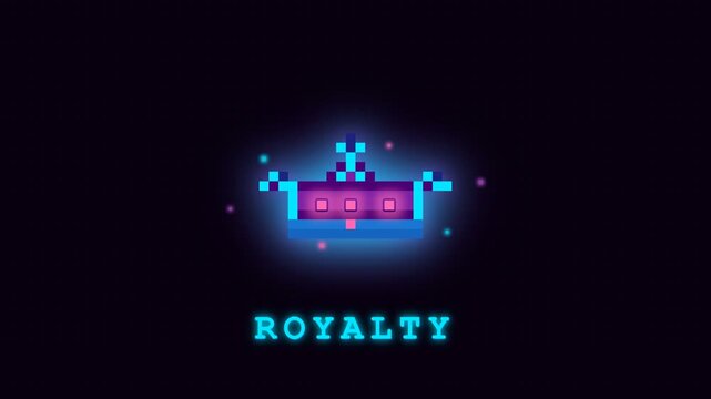 Glowing Neon Pixel Art Crown with Royalty Typography for Gaming Streaming and Esports Content
