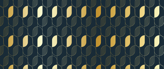 Fototapeta premium Luxury art deco background pattern vector. Abstract gold geometric line and elegant art nouveau with delicate. Illustration design for invitation, banner, vip, interior, fabric and decoration. 