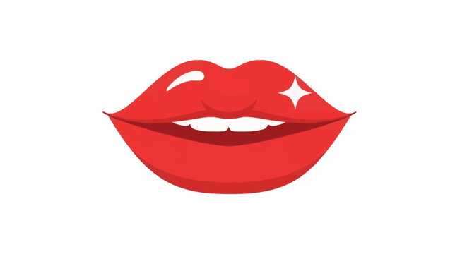 Glossy Red Lips with a Sparkle Icon Representing Beauty, Glamour, and a Radiant Smile